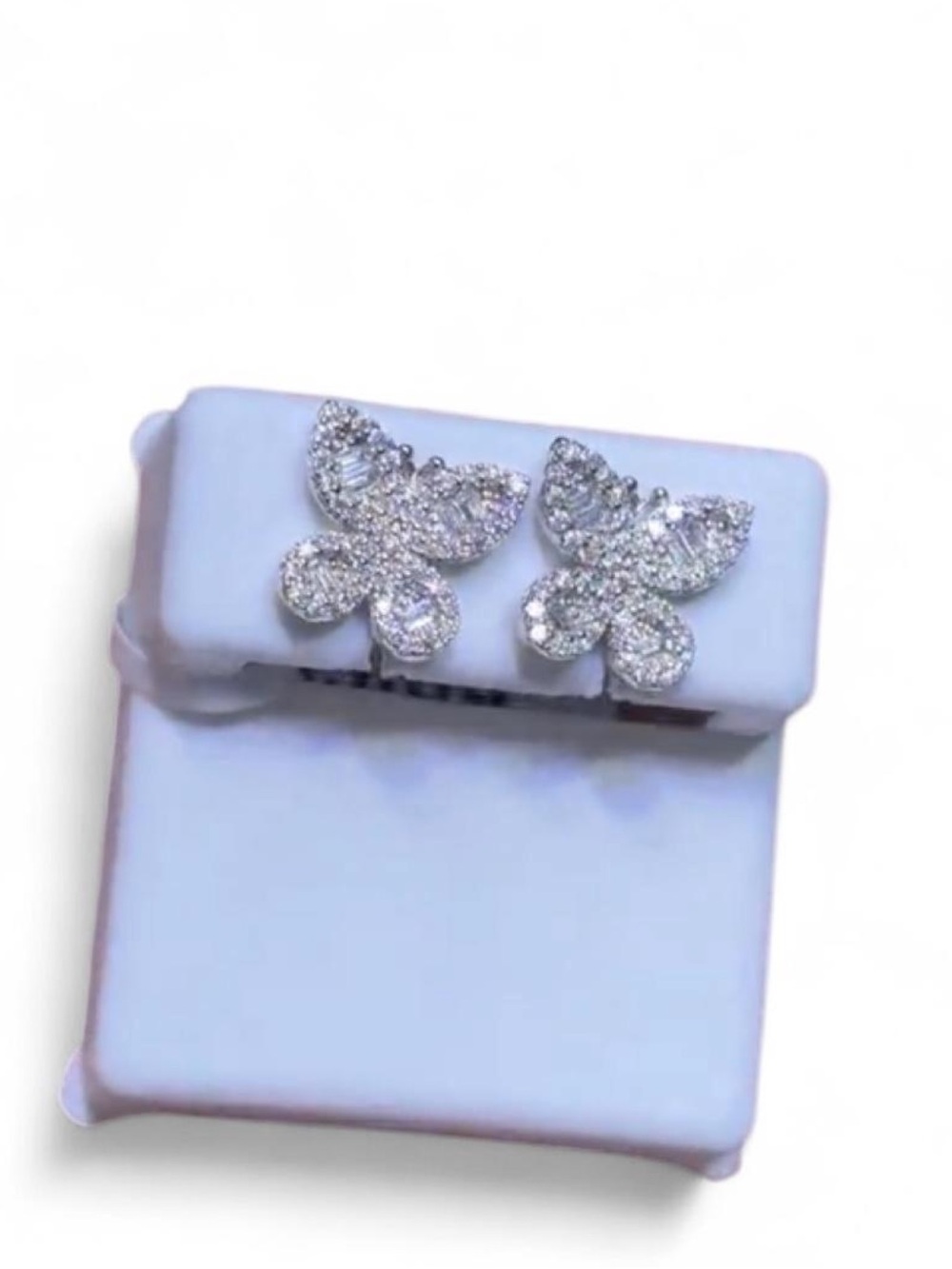 Silver Butterfly Cubic Zirconia Stud Earrings - Sparkling Silver Tone